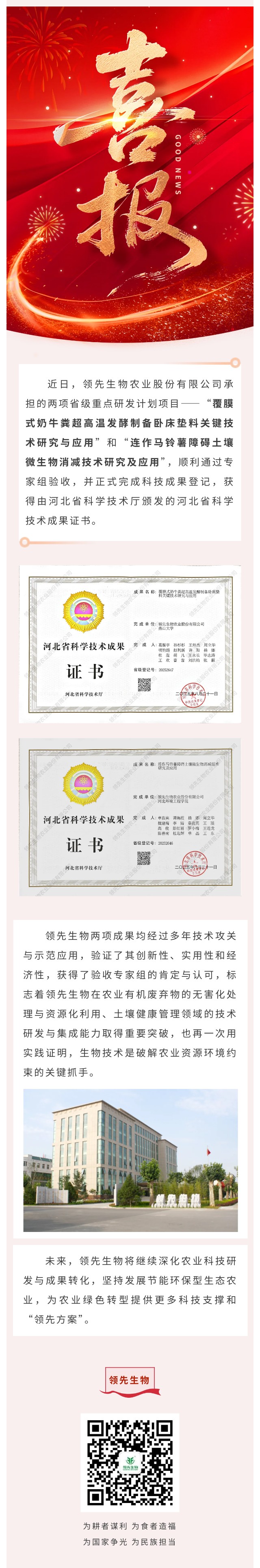 【喜訊】領(lǐng)先生物斬獲兩項省級科技成果！